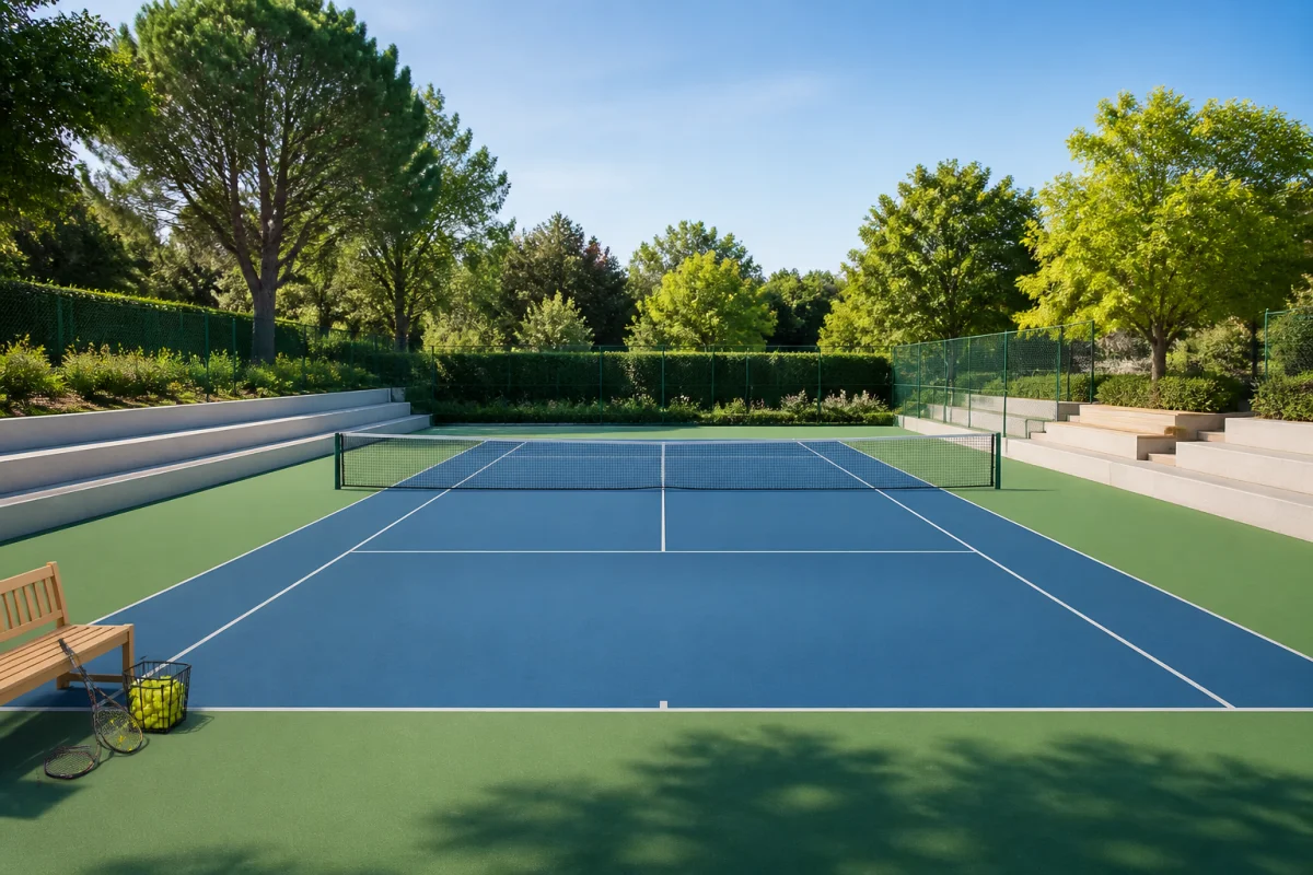 Court de tennis extérieur du Tennis Charly, installations soignées dans un complexe sportif près de Lyon